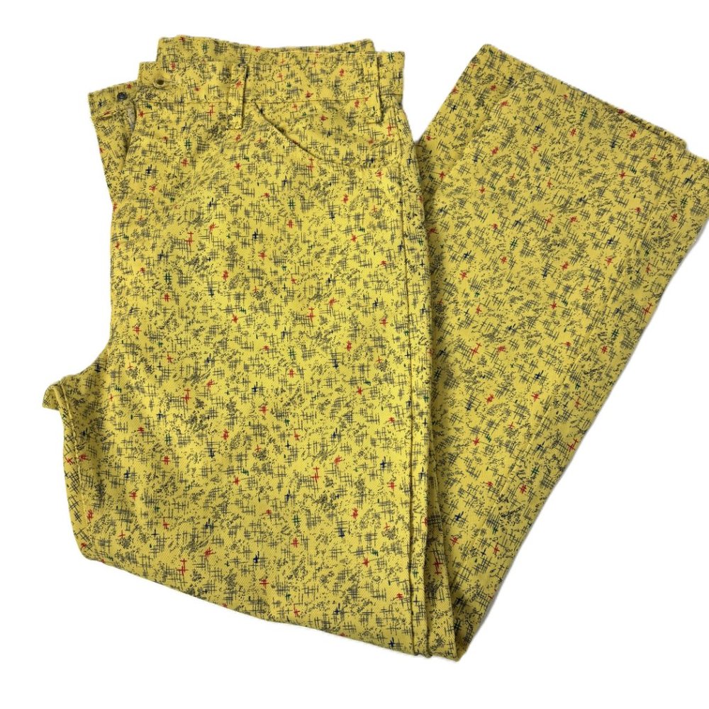 * Rare Vintage 505 Black Label Yellow mod print Jeans 38" x 30"